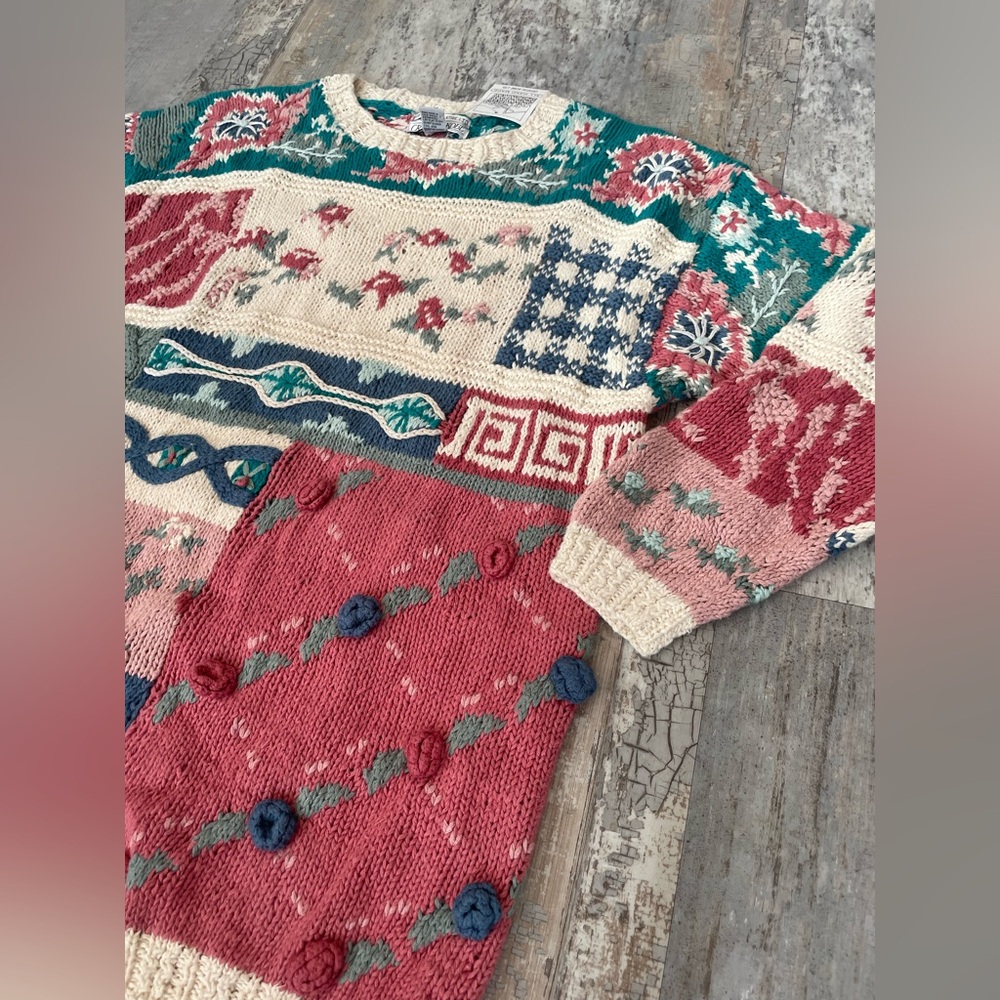 SOLD NWT Crystal-Kobe Vintage Handmade Knit Sweater - Picture 2 of 7